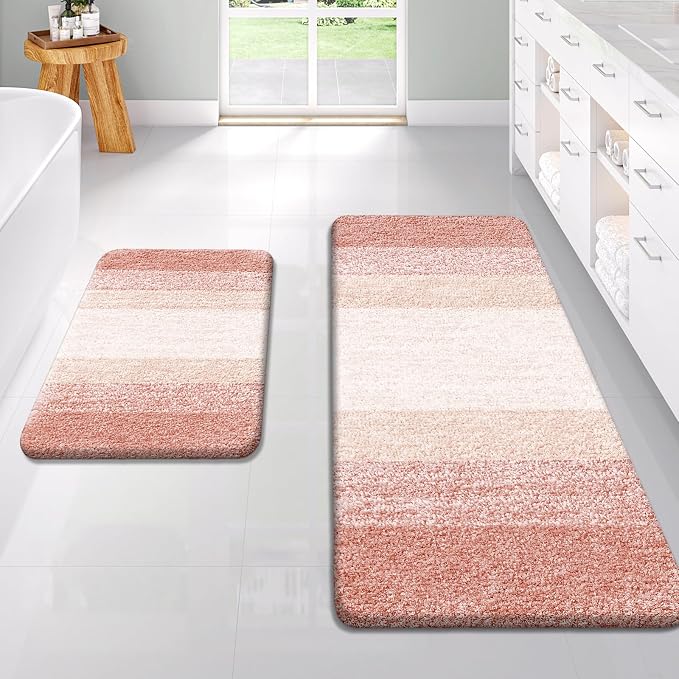 OLANLY Bathroom Rug Set 2 Piece, Soft Absorbent Microfiber Bath Rug Set by OLANLY