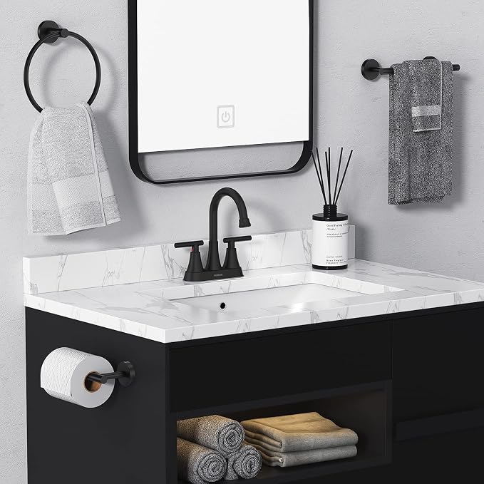 Bathroom Faucets for Sink 3 Hole, Hurran 4 inch Matte Black Bathroom Sink Faucet - Image 7