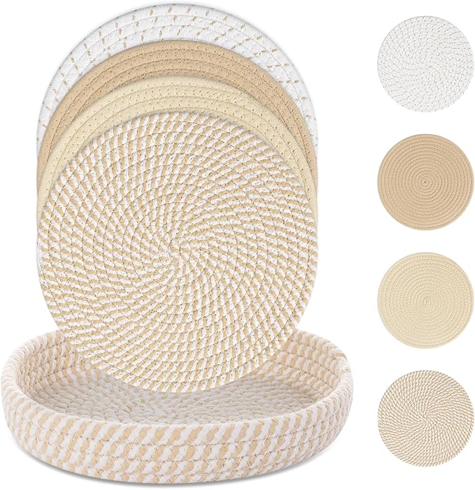 SHACOS 8 Inches Trivets for Hot Dishes, 4 Pieces Cotton Trivets Mats for Kitchen by SHACOS
