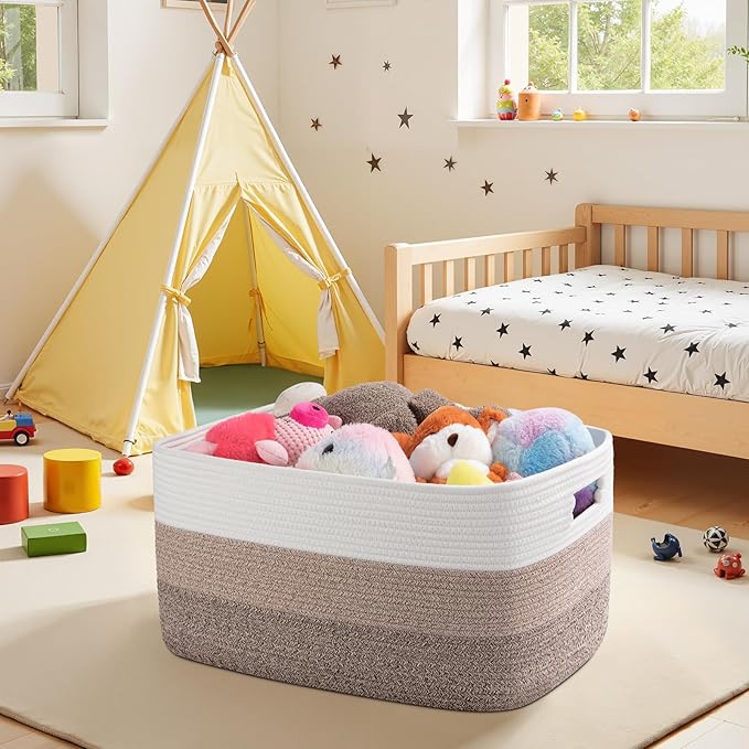OIAHOMY Large Blanket Basket, 22”x17”x12” Rectangle Woven Baskets, Nursery - Image 2
