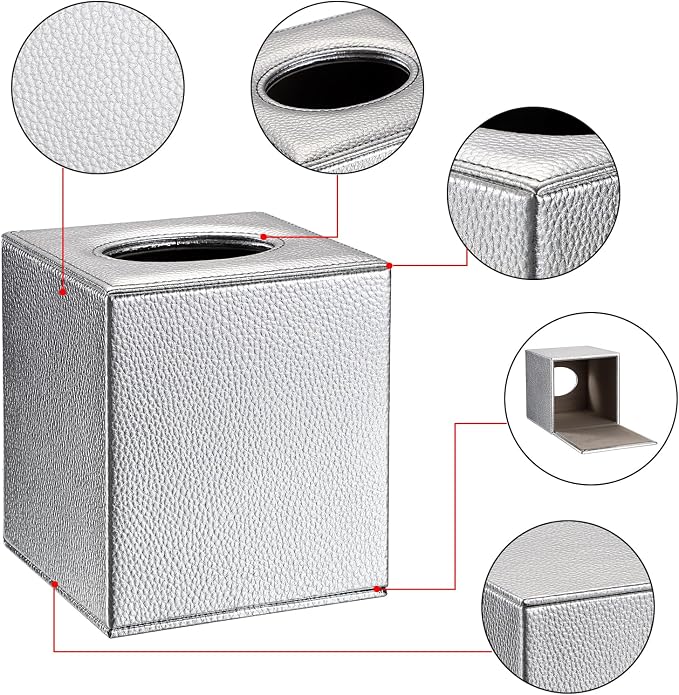 Sumnacon Tissue Box Cover Square Tissue Box Stylish PU Tissue Box Holder - Image 4