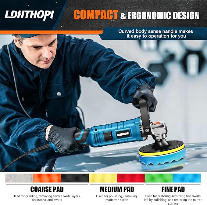 LDHTHOPI Buffer Polisher, 1600W 7 Inch/6 Inch Rotary Buffer Polisher Waxer - Image 6