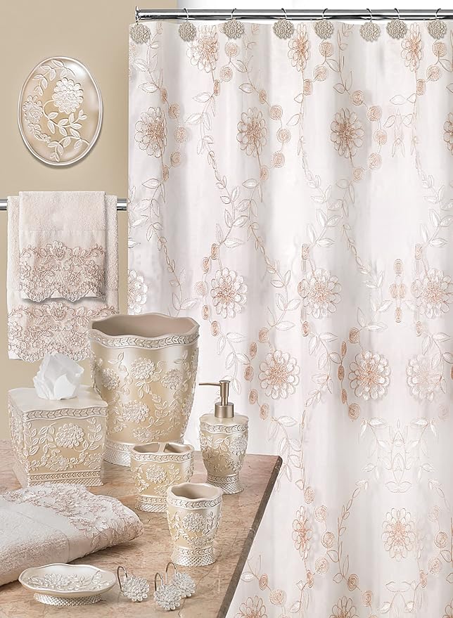Zahari Home 2pc Rose Vine Bathroom Set Waste Basket & Tissue Cover Modern - Image 7