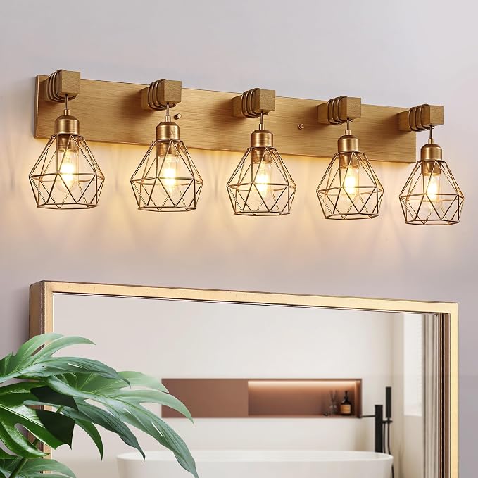 maesta Bathroom Gold Vanity Light Fixtures, 5-Light Gold Bathroom Light by MAESTA