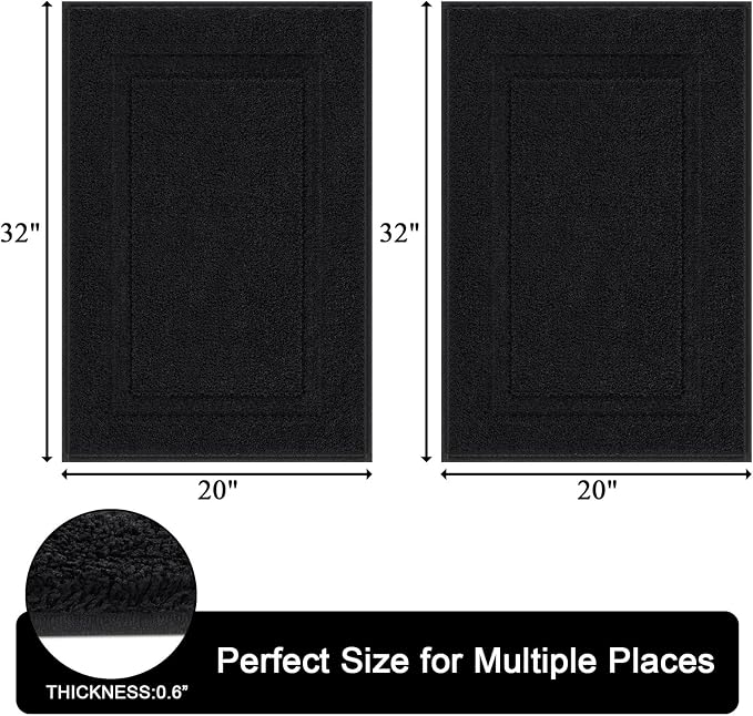SHACOS Super Soft Black Bathroom Rugs Set of 2 Pieces 32 x 20 inch Microfiber - Image 2