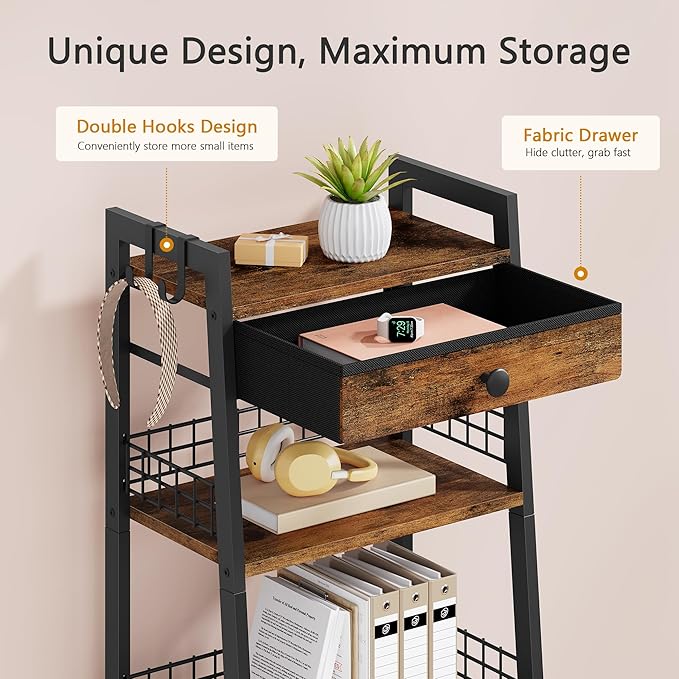 4-Tier Ladder Shelf with Drawer, Bathroom Table Stand - Image 6