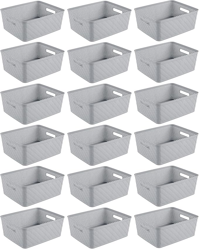 Sterilite 18 Pack Plastic Storage Bin Organization Containers, Short Baskets by Sterilite