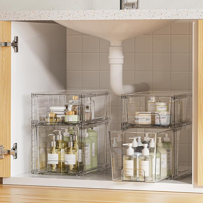 Vtopmart 4 Pack Clear Stackable Storage Drawers, Under Sink and Kitchen - Image 2