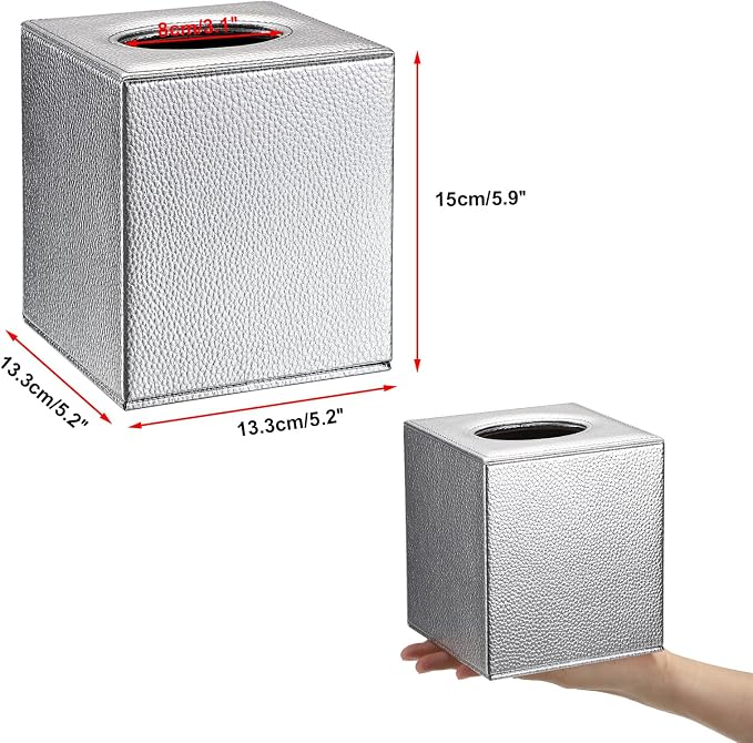 Sumnacon Tissue Box Cover Square Tissue Box Stylish PU Tissue Box Holder - Image 3