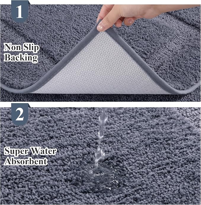 SHACOS Dark Grey Bathroom Rugs Sets 3 Piece, Soft Fluffy Water Absorbent - Image 5