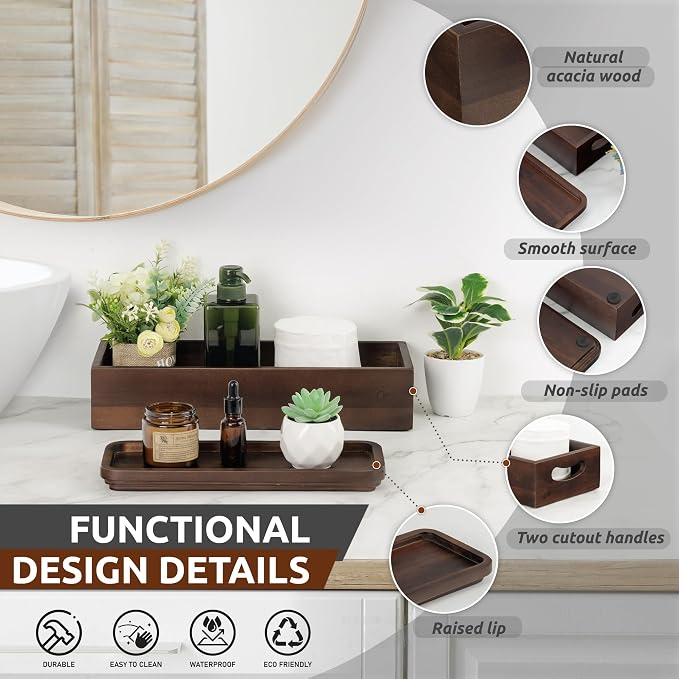 Handmade Toilet Tank Basket Topper & Vanity Tray Set of Natural Acacia Wood by - Image 3