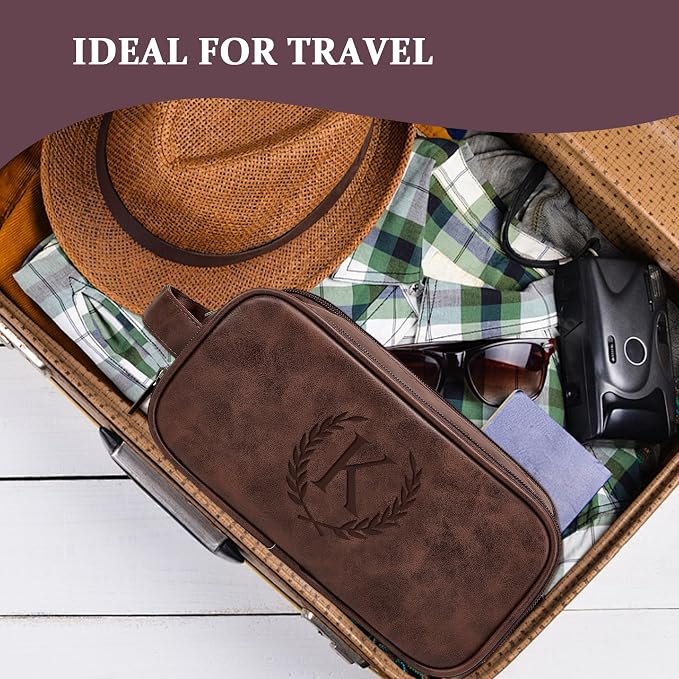 Janhavi Shaving Bag for Men Travel Waterproof, Engraved Initials & Wheat - Image 7