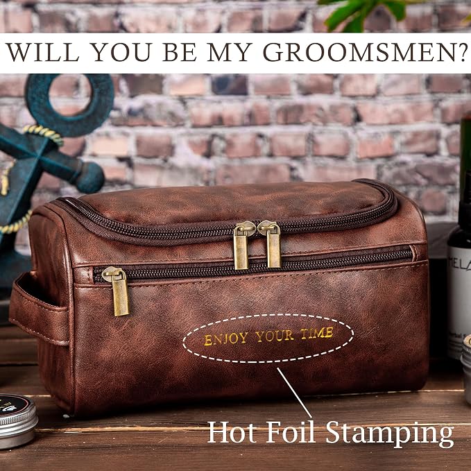 Flycalf Mens Toiletry Travel Bag Customized Mens Leather Toiletries Grooming Bag - Image 2