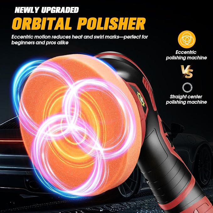 Cordless Car Buffer Polisher kit 6-Speed Orbital Design, LED Display, - Image 7