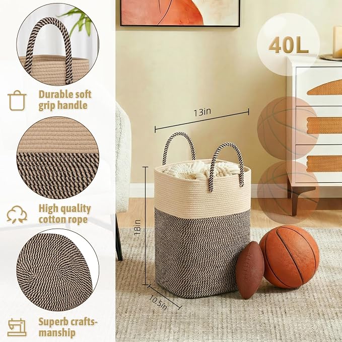 Laundry Basket, Woven Cotton Rope Laundry Hamper, Versatile Storage - Image 2