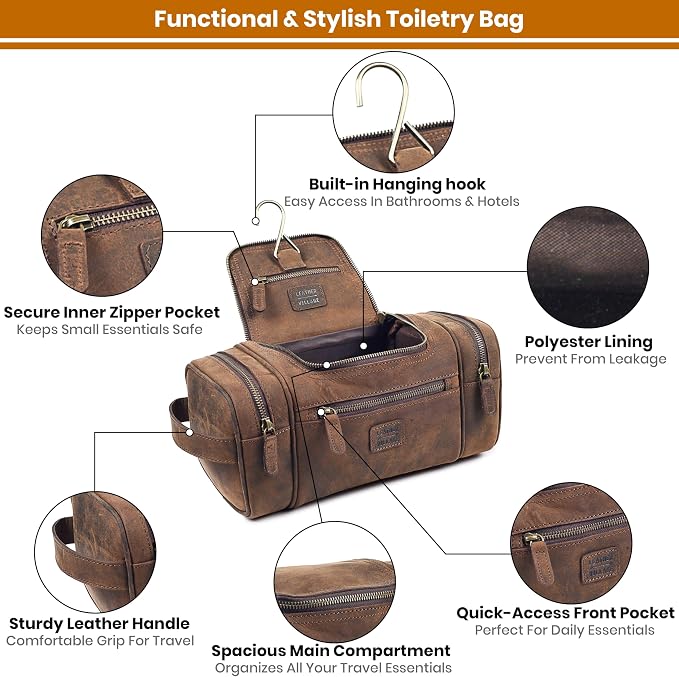 LEATHER VILLAGE Genuine Leather Travel Dopp Kit - Image 4