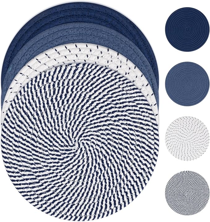 SHACOS 10 Inches Trivets for Hot Dishes, 4 Pieces Cotton Trivets Mats for by SHACOS