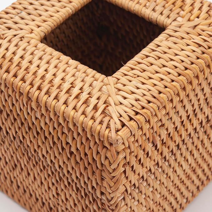 Rattan Tissue Box Cover Square, Wicker Tissue Box Holder, Decorative Woven - Image 2