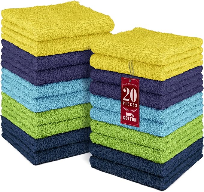 DecorRack 20 Pack 100% Cotton Wash Cloth, Luxurious Soft, 12 x 12 inch Ultra by DecorRack