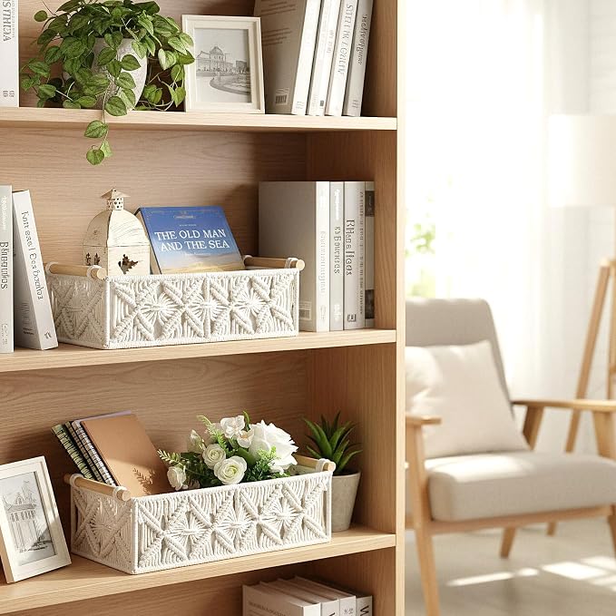 Macrame Storage Baskets 2PCS, Boho Woven Decorative Basket - Image 8