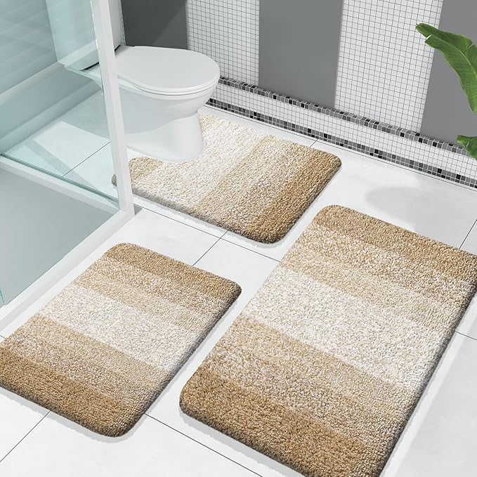 OLANLY Bathroom Rugs Sets 3 Piece, Soft Absorbent Microfiber Bath Mats and by OLANLY