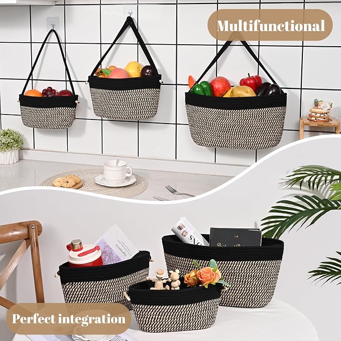 Hanging Storage Baskets, Over the Door Basket, Cotton Wall Baskets Storage - Image 5