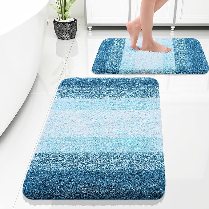 OLANLY Bathroom Rug Set 2 Piece, Soft Absorbent Microfiber Bath Rug Set by OLANLY