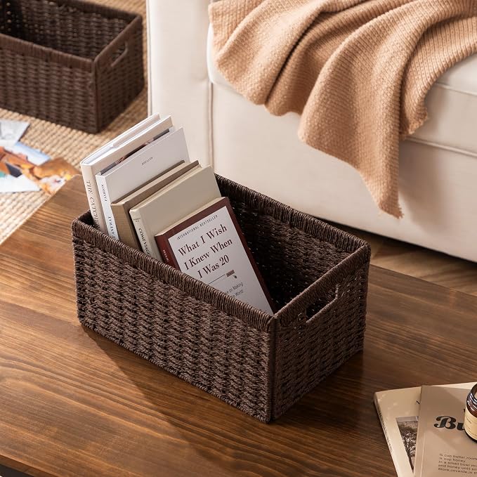 UBBCARE 4 Pack Wicker Basket, 13.4L×8.3H×7.1W inch Woven Paper Rope Storage - Image 5