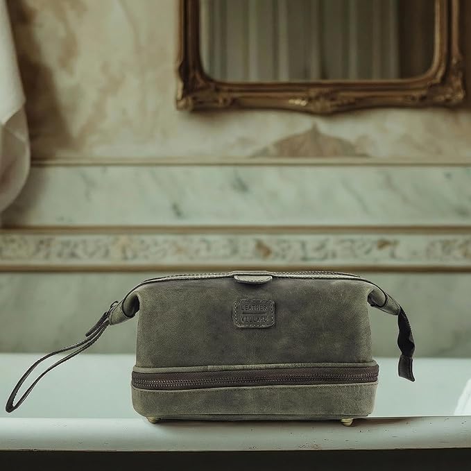 LEATHER VILLAGE Genuine Leather Dopp Kit – Large Travel Toiletry Bag - Image 6