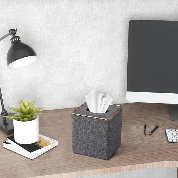 Tissue Box Cover, PU Leather Tissue Box Holder Square Box Covers - Image 3