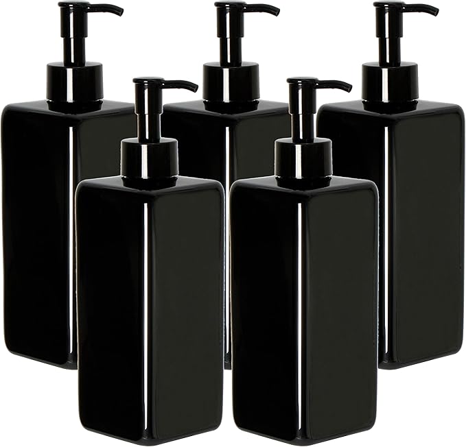 Youngever 5 Pack 16 Ounce Plastic Pump Bottles, Refillable Square Plastic Pump by Youngever