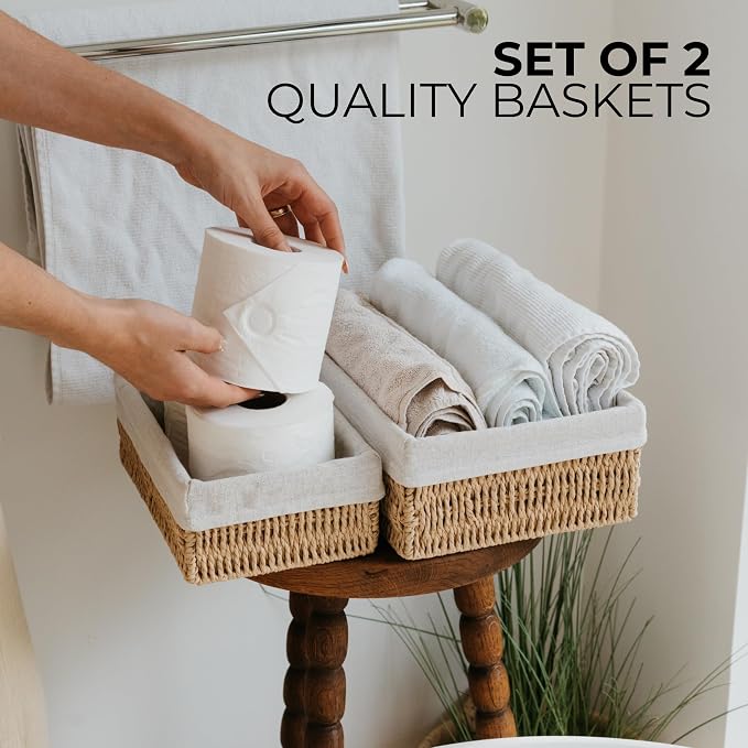 Beautiful Toilet Paper Storage Basket Set of 2 – Decorative Wicker Bathroom - Image 4