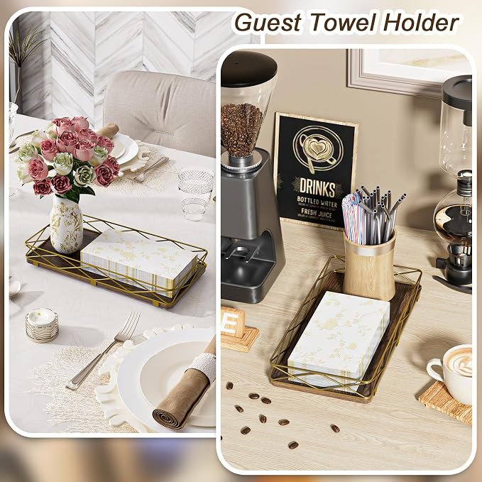 Toilet Paper Basket Holder, Wood and Metal Toilet Tray Vanity Organizer - Image 7