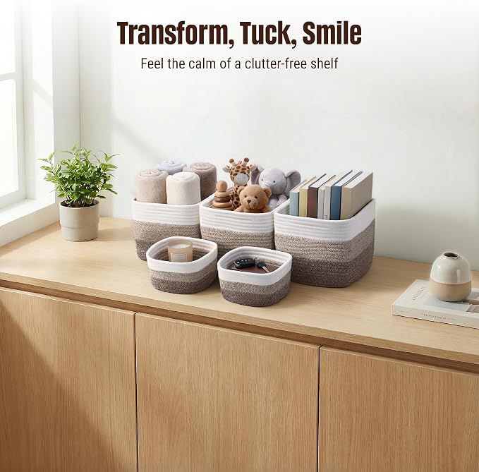 5-Pack Storage Cubes Woven Rope Baskets - Image 6