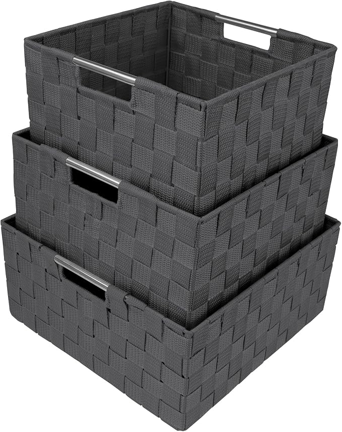 Sorbus Storage Box Woven Basket Bin Container Tote Cube Organizer Set Stackable - Image 2