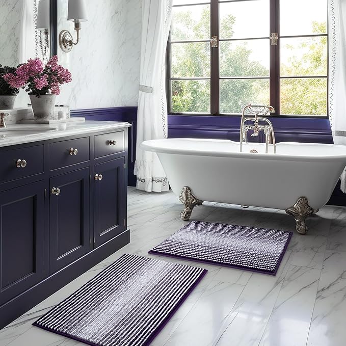 BSICPRO Bathroom Rugs and Mats Sets, 2 Piece Thick Absorbent Chenille Bath Mat by BSICPRO
