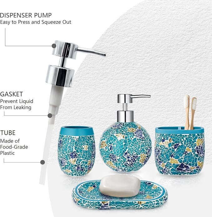 Handmade Blue Mosaic Glass Bathroom Accessory Sets 4PCS Bathroom Accessories - Image 3