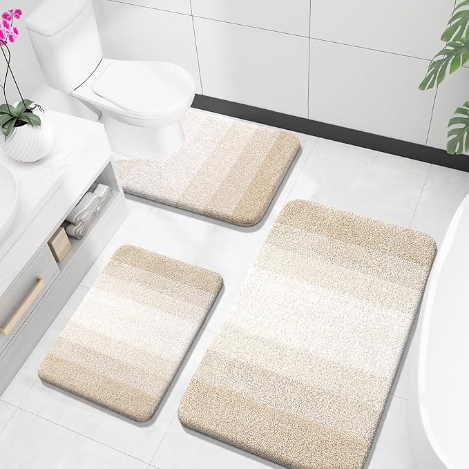 OLANLY Bathroom Rugs Sets 3 Piece, Soft Absorbent Microfiber Bath Mats and by OLANLY