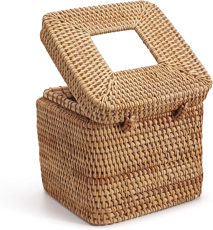 Rattan Square Tissue Box Cover, 5.7" x 5.7" x 5", Decorative Woven Facial - Image 3