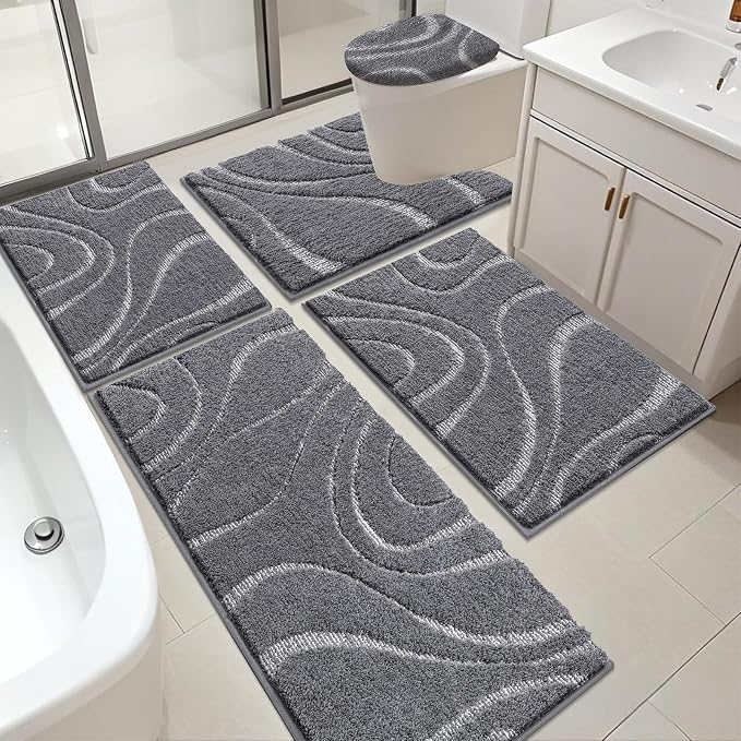 HEBE Bathroom Rugs Sets 5 Piece, Soft Absorbent Microfiber Bath Mat by HEBE