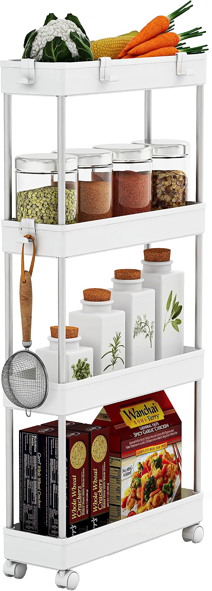 4 Tier Slim Storage Cart Mobile Shelving Unit Organizer Slide Out Storage - Image 2