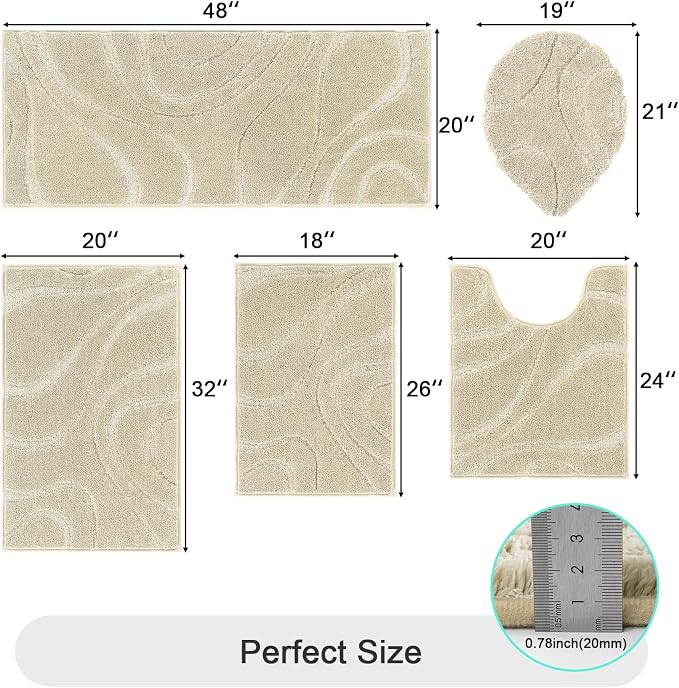 HEBE Bathroom Rugs Sets 5 Piece, Soft Absorbent Microfiber Bath Mat - Image 2