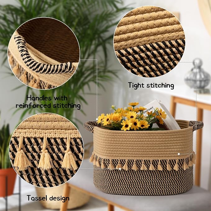 TeoKJ Set of 3 Baskets for Organizing, Decorative Rope Baskets for Storage - Image 3