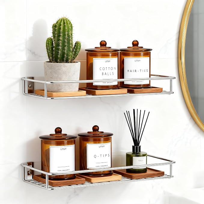 4 Pack Bathroom Organizers and Storage - 16 Oz Glass Qtip Holder & Cotton Pad - Image 2