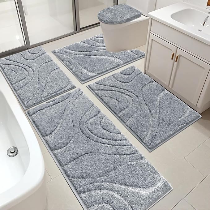 HEBE Bathroom Rugs Sets 5 Piece, Soft Absorbent Microfiber Bath Mat by HEBE