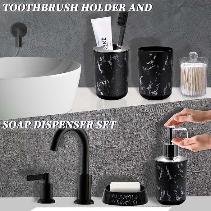 Black Marble Bathroom Accessories Set, Vanity Tray, Soap Dispenser, Soap Dish - Image 3