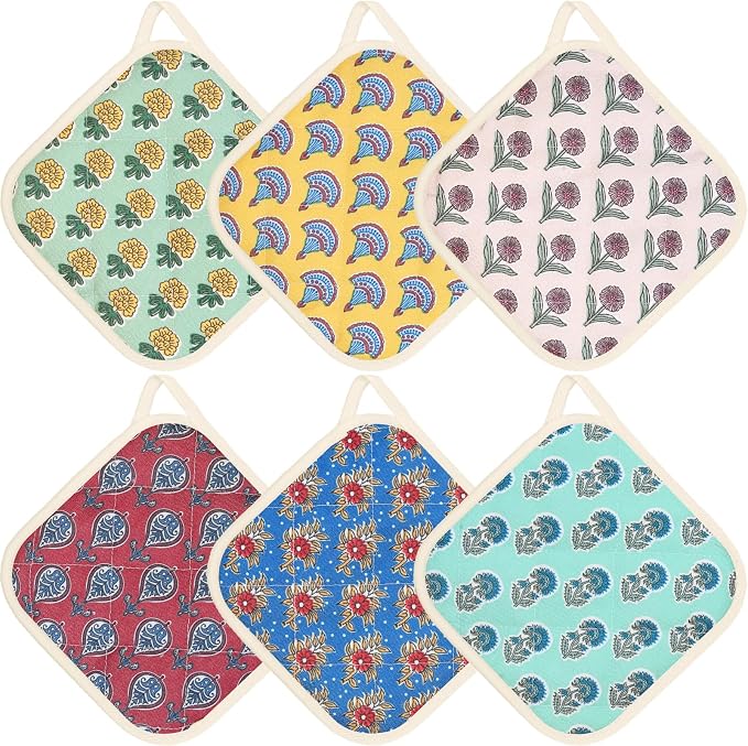 6 Pack Pot Holders 100% Cotton Heat Resistant Potholder, Machine Washable Pot by Unknown