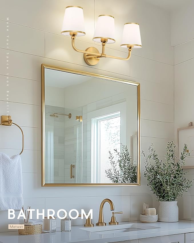 3-Light Bathroom Light Fixtures, Brushed Gold Vanity Lights Over Mirror - Image 2