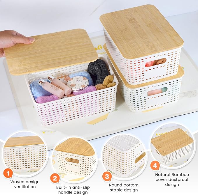 Plastic Storage Baskets With Bamboo Lid - Image 3