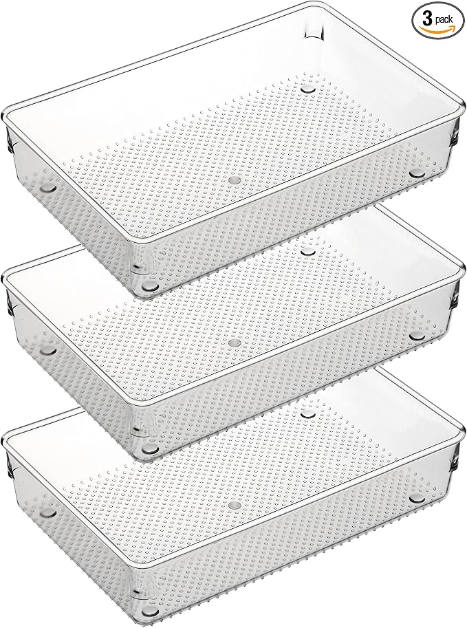 ihomecooker 3 Set Clear Plastic Junk Drawer Organizer Vanity Curlery Utensil by ihomecooker